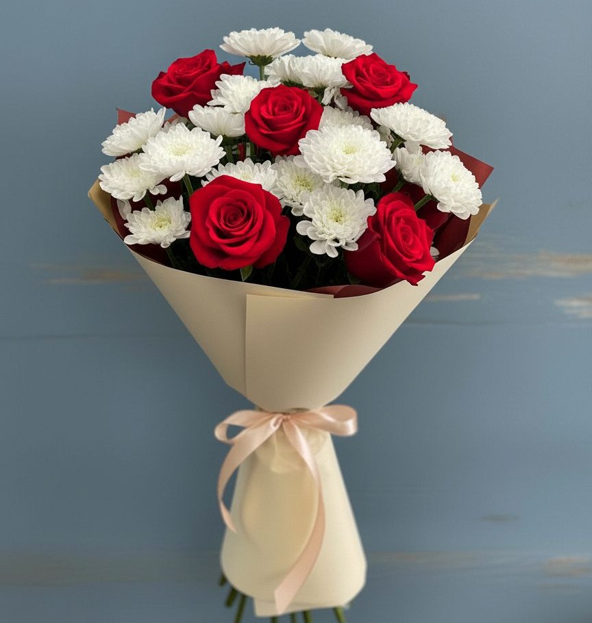 Букет цветов из: Розы и Хризантемы в Великовечное