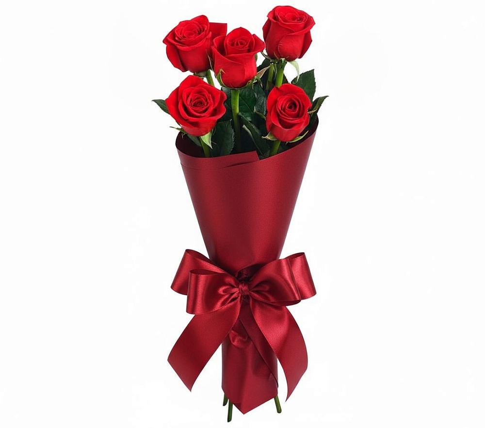 Букет 5 Красных роз Эдлесс Лав в Великовечное