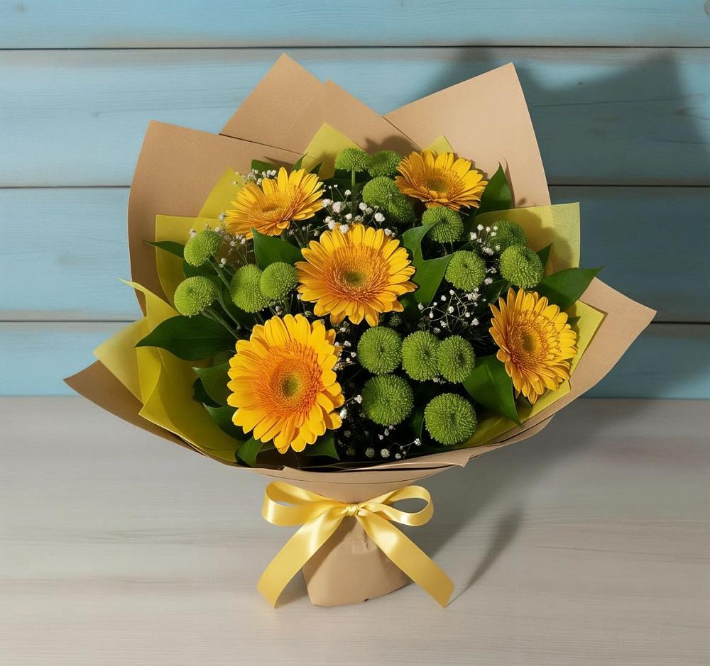 Букет цветов из: Герберы и Хризантемы в Великовечное