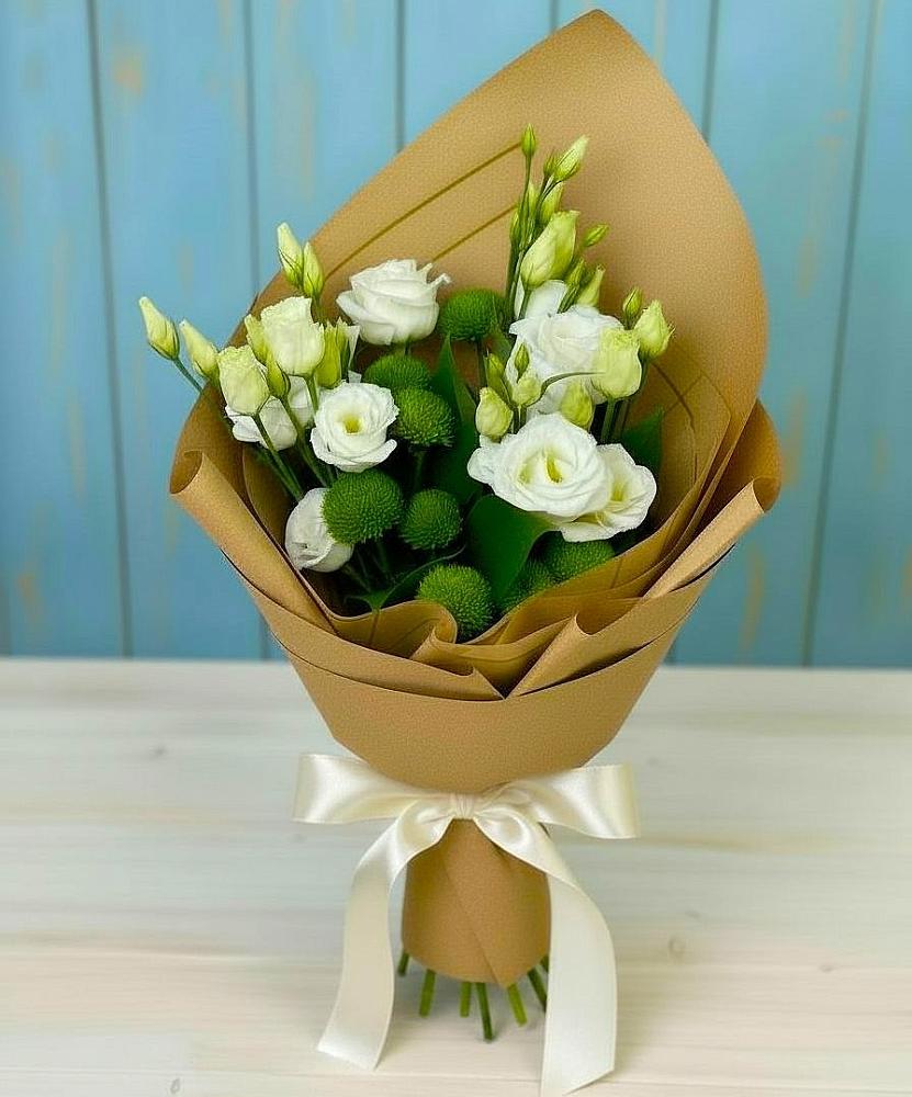 Букет цветов из: Хризантемы и Лизиантусы в Великовечное