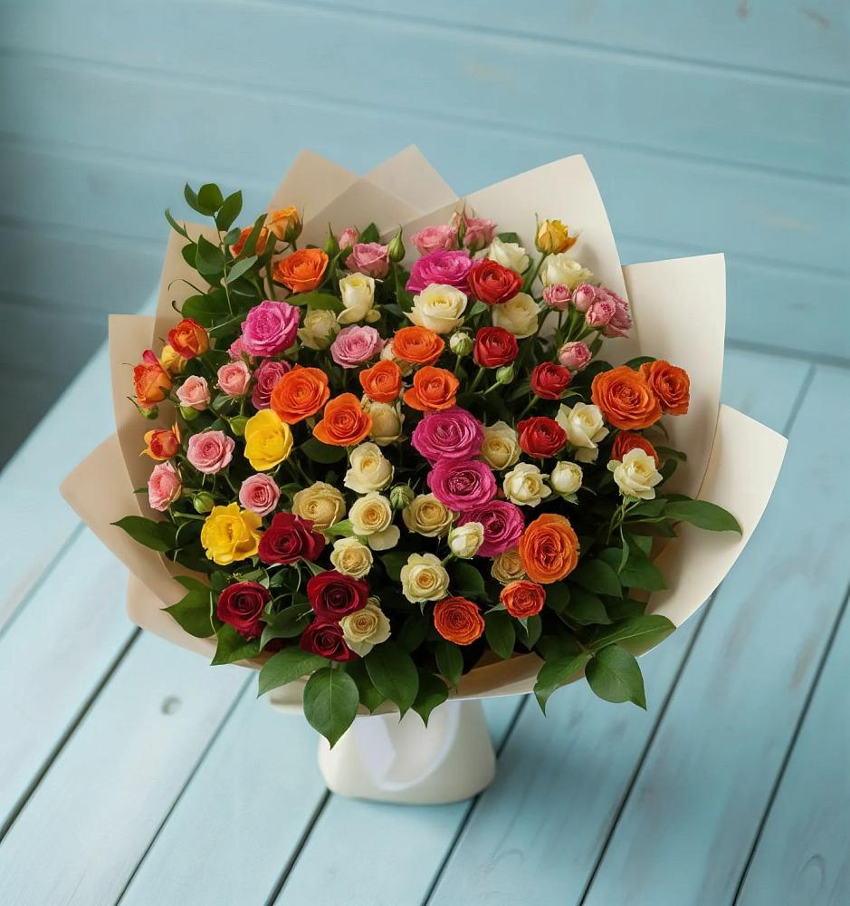 Букет Микс из разноцветных кустовых роз в Великовечное