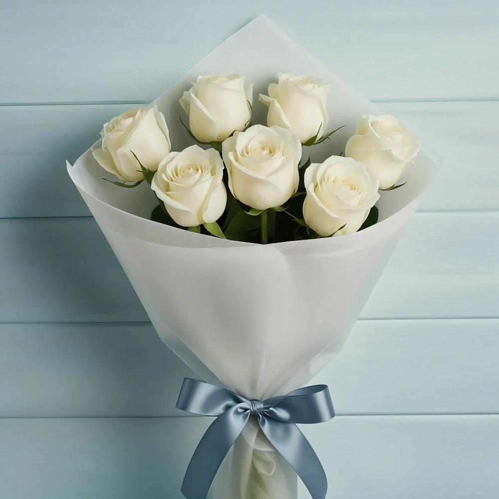 Букет 7 Белых роз Эдлесс Лав в Великовечное